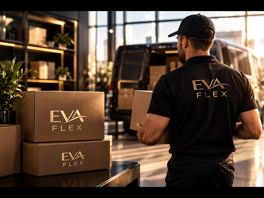 Служител на EVA FLEX товари пратки в бус