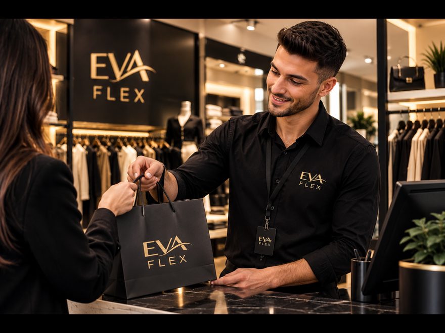 Консултант на EVA FLEX обслужва клиент в магазин