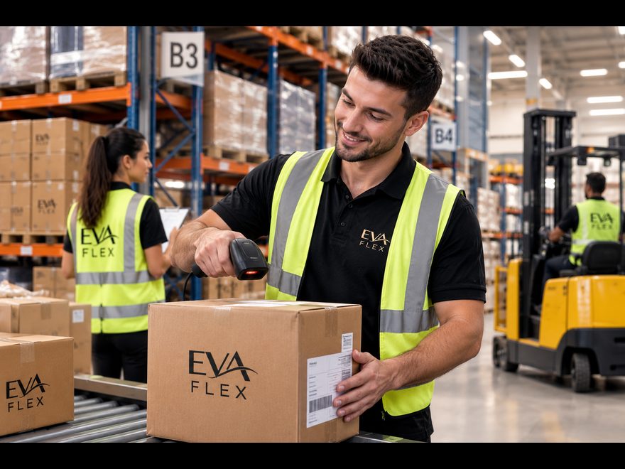 Складов персонал на EVA FLEX сканира пратка